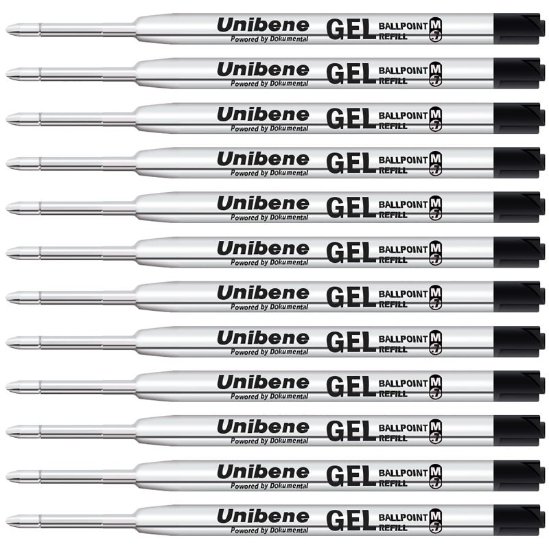 Unibene Parker Compatible Gel Ink Ballpoint Refills 12 Pack,0.7mm Medium Point-Black, Smooth Writing Replaceable German Ink Tactical Pen Refills for Parker Ballpoint/UZI Pen - Image 1